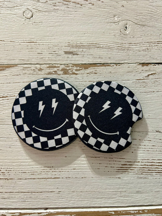 Checkered Smile Car Coaster Set