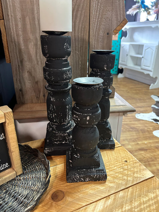 Black Wood Candle Holder