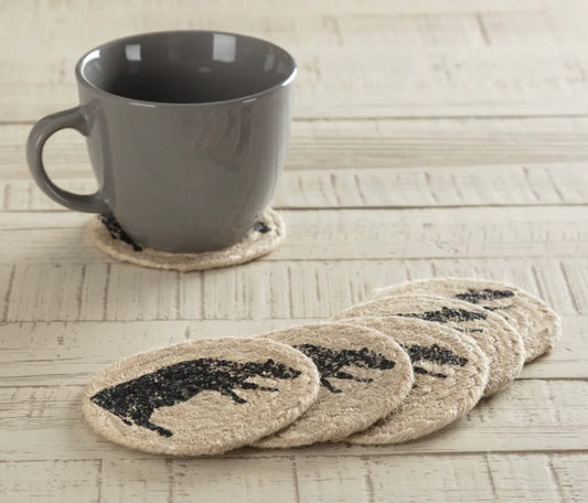 Charcoal Cow Jute Coasters