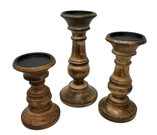 Set of 3 Dodge House Wood Pillar Candle Holder