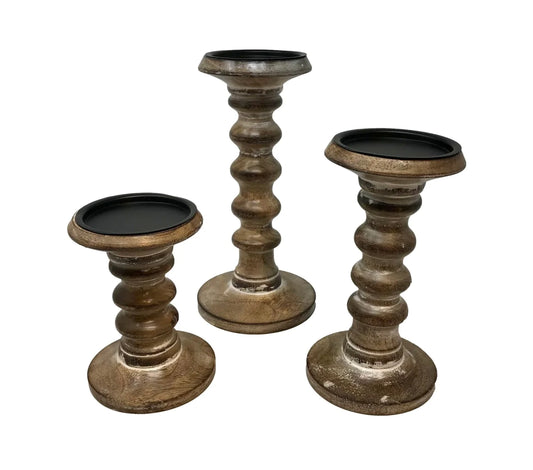 Set of 3 Manor House Wood Pillar Candle Holder